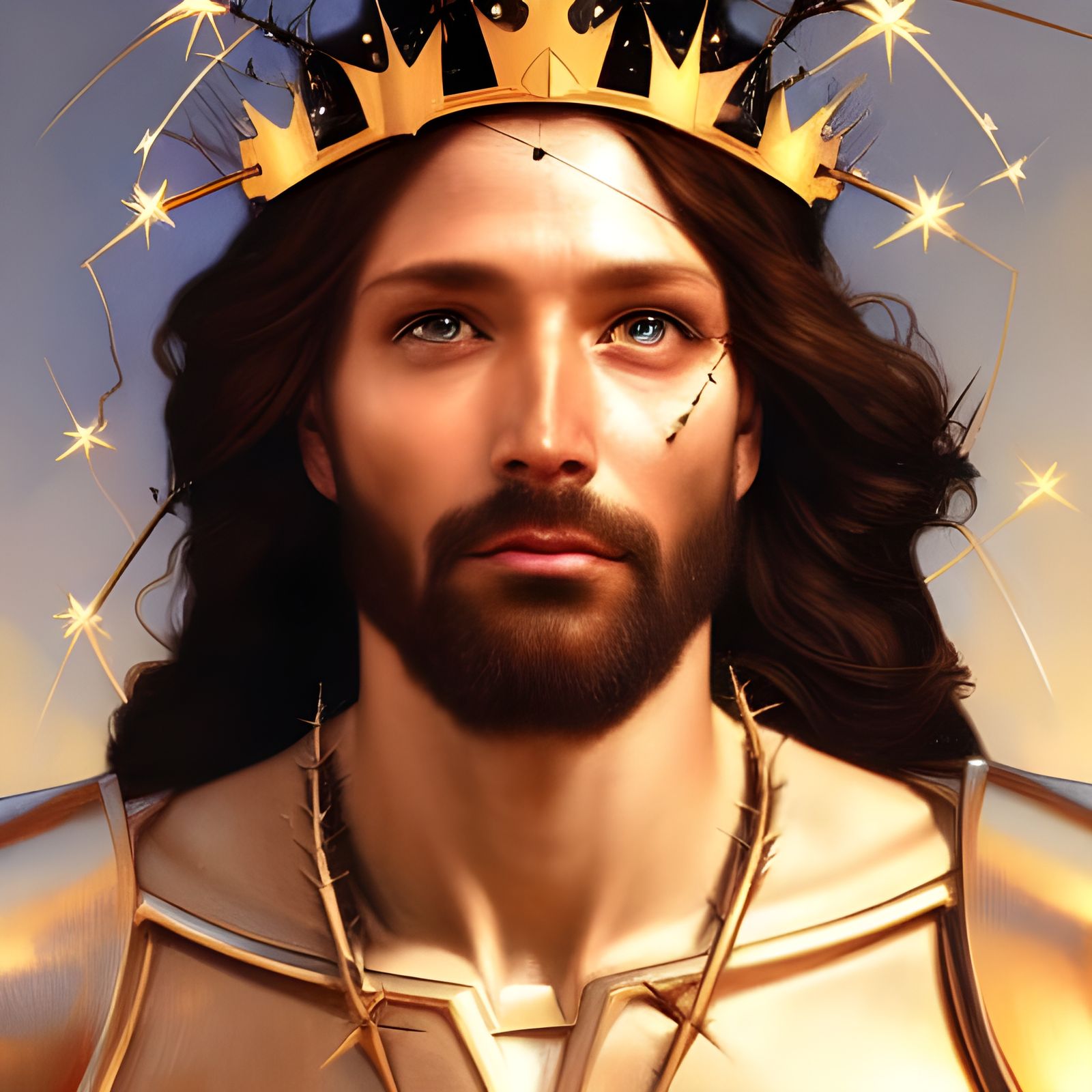 Cyborg Jesus in Heaven with Crown of Thorns