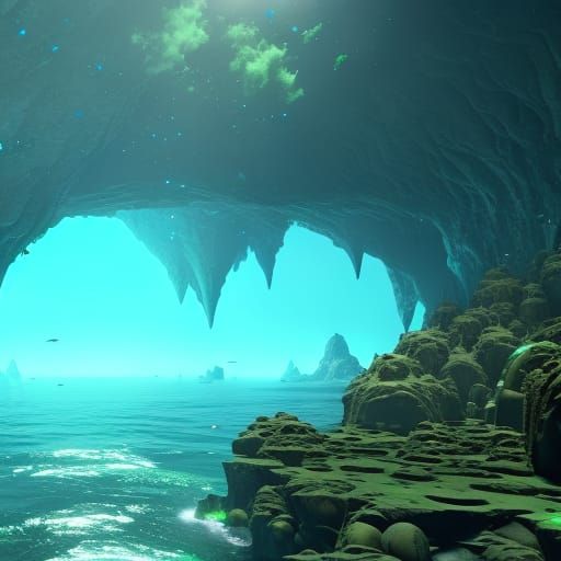 Underwater Alien City with Crystals in Detailed Matte Painti...