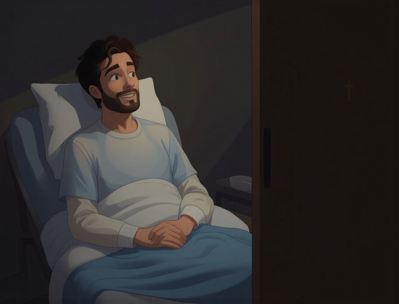 Romantic Cartoon: Woman Surprises Boyfriend in Hospital