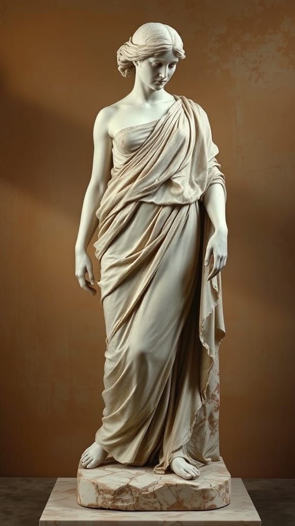 Roman Marble Statue of a Woman in Contemplation