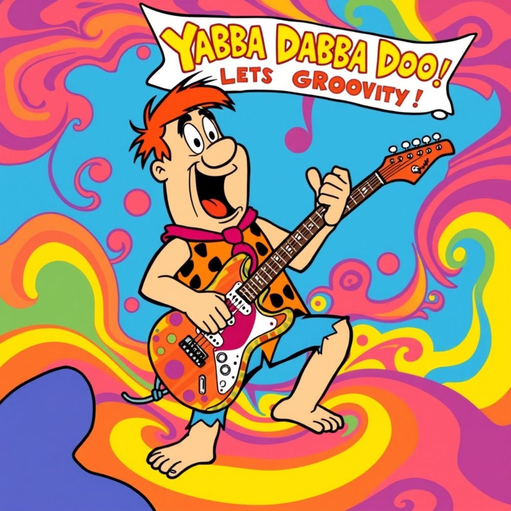 Fred Flintstone Psychedelic Rock Concert, Peter Max Style