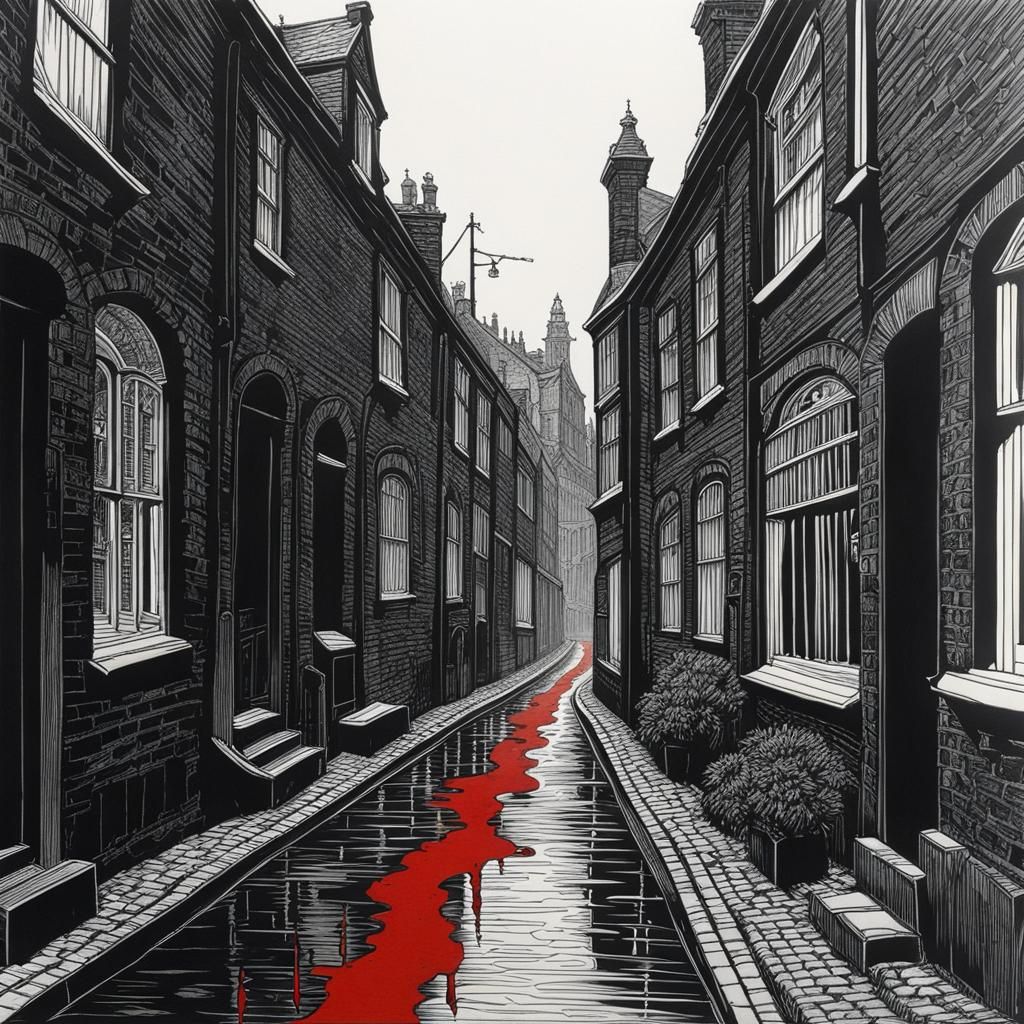 Victorian Noir Alleyway with Blood River