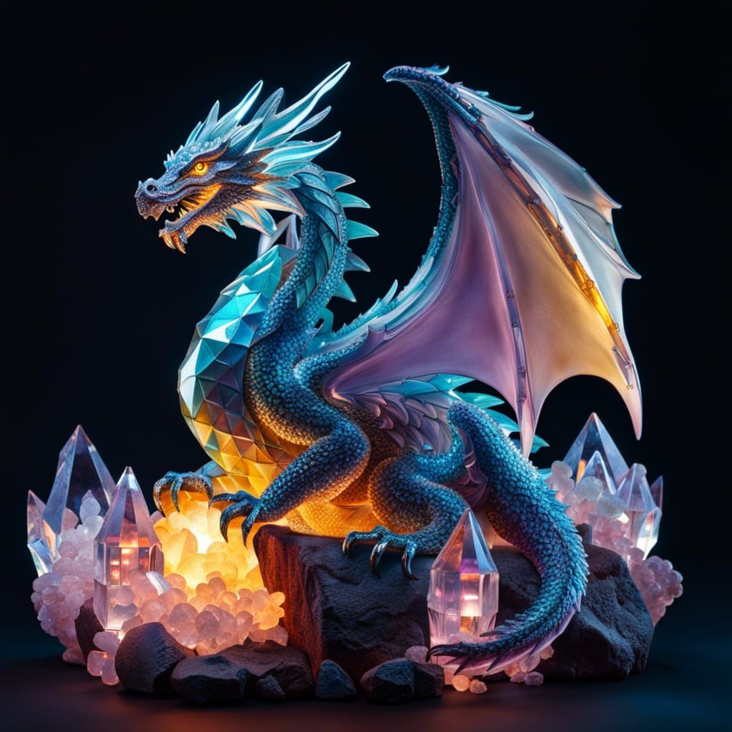 Luminescent Crystal Dragon on Treasure Horde