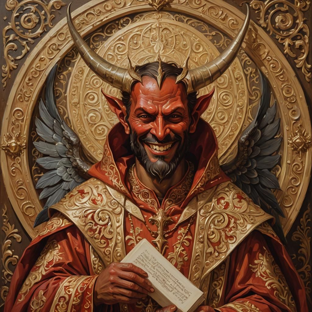 Whimsical Devil Portrait in Byzantine Style