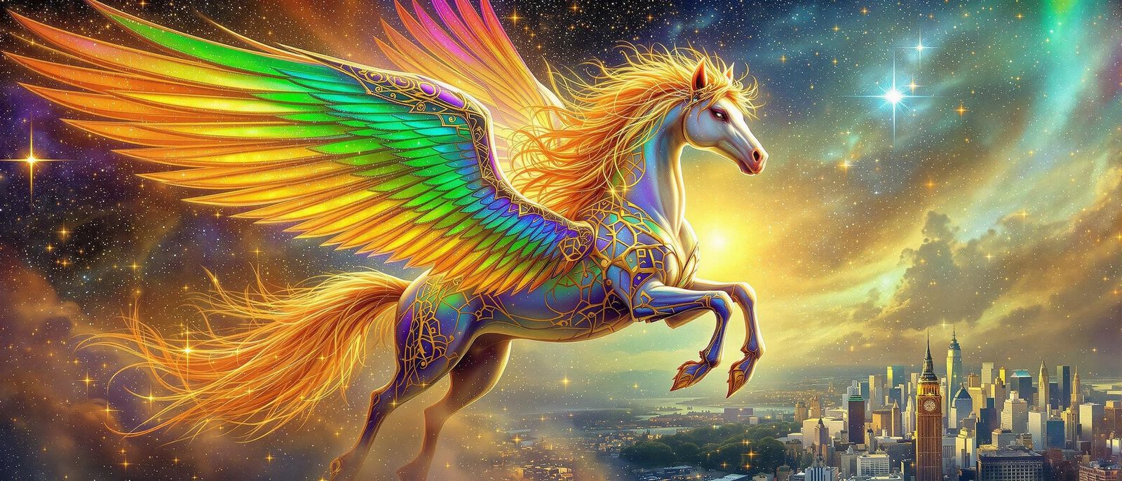 Galactic Pegasus in Polished Neon Hues