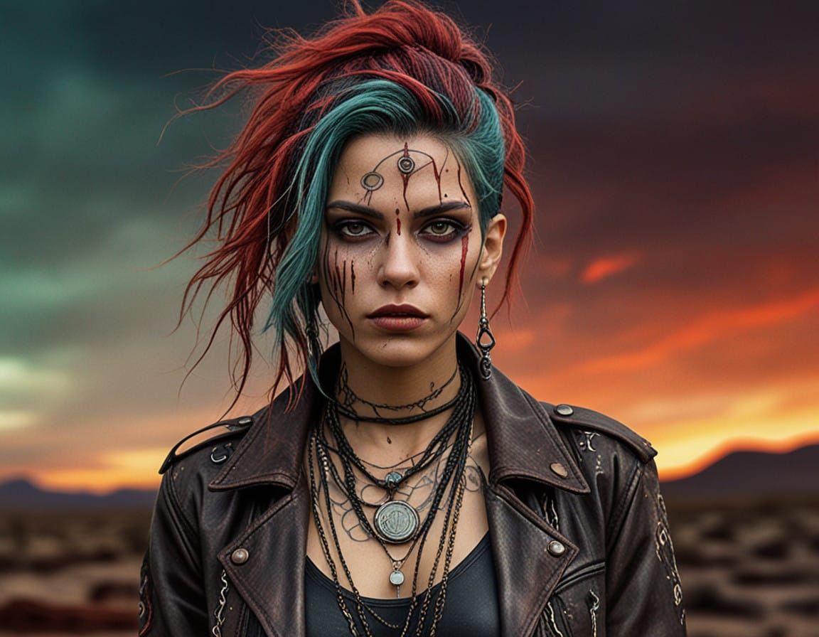 Post-Apocalyptic Apache Goddess in Cyberpunk Style