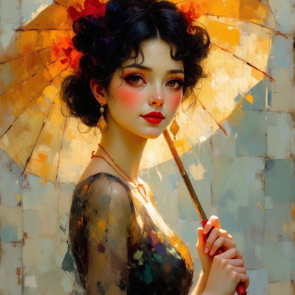 Elegant Woman with Parasol in Renaissance Style