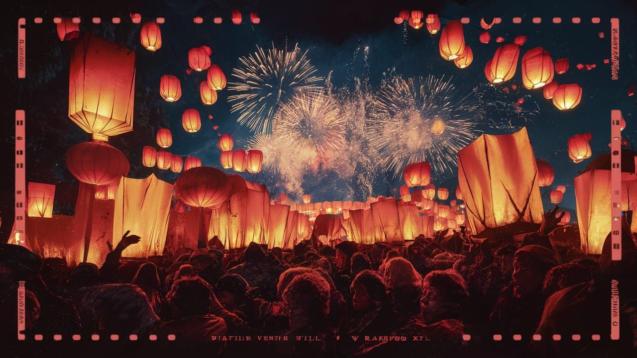 Dazzling Night Festival with Lanterns and Fireworks
