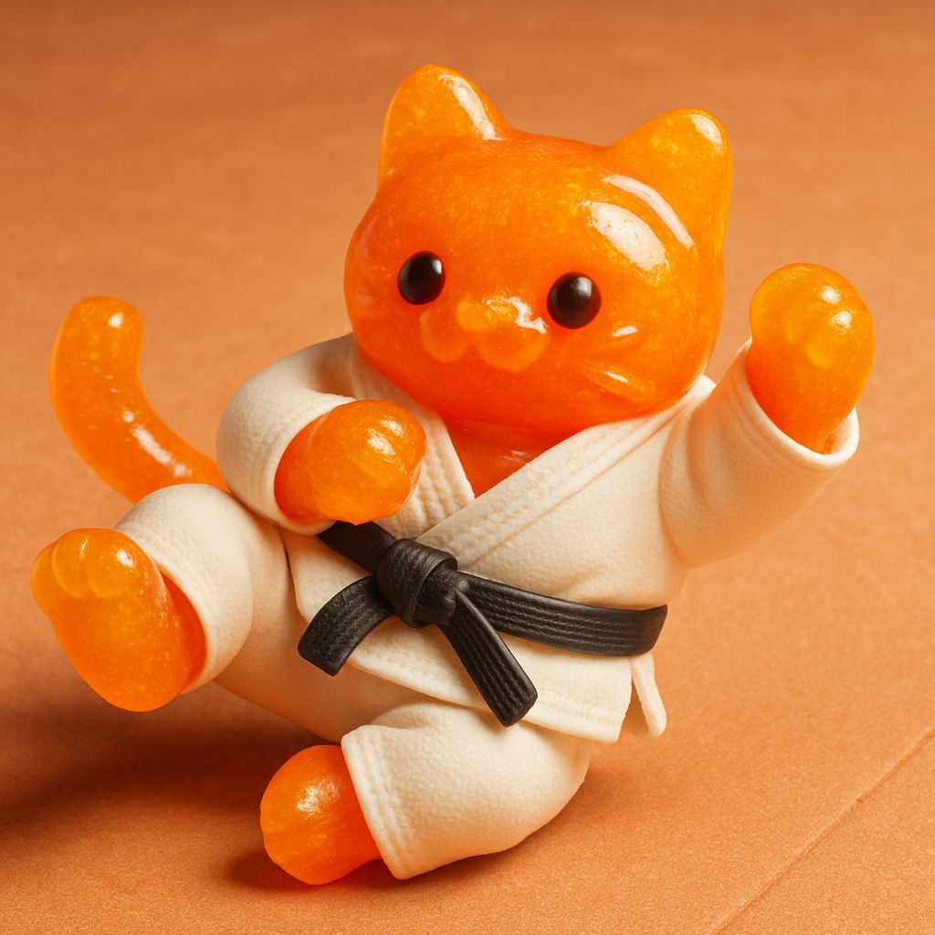 Cute Gummy Cat Doing Jiu Jitsu