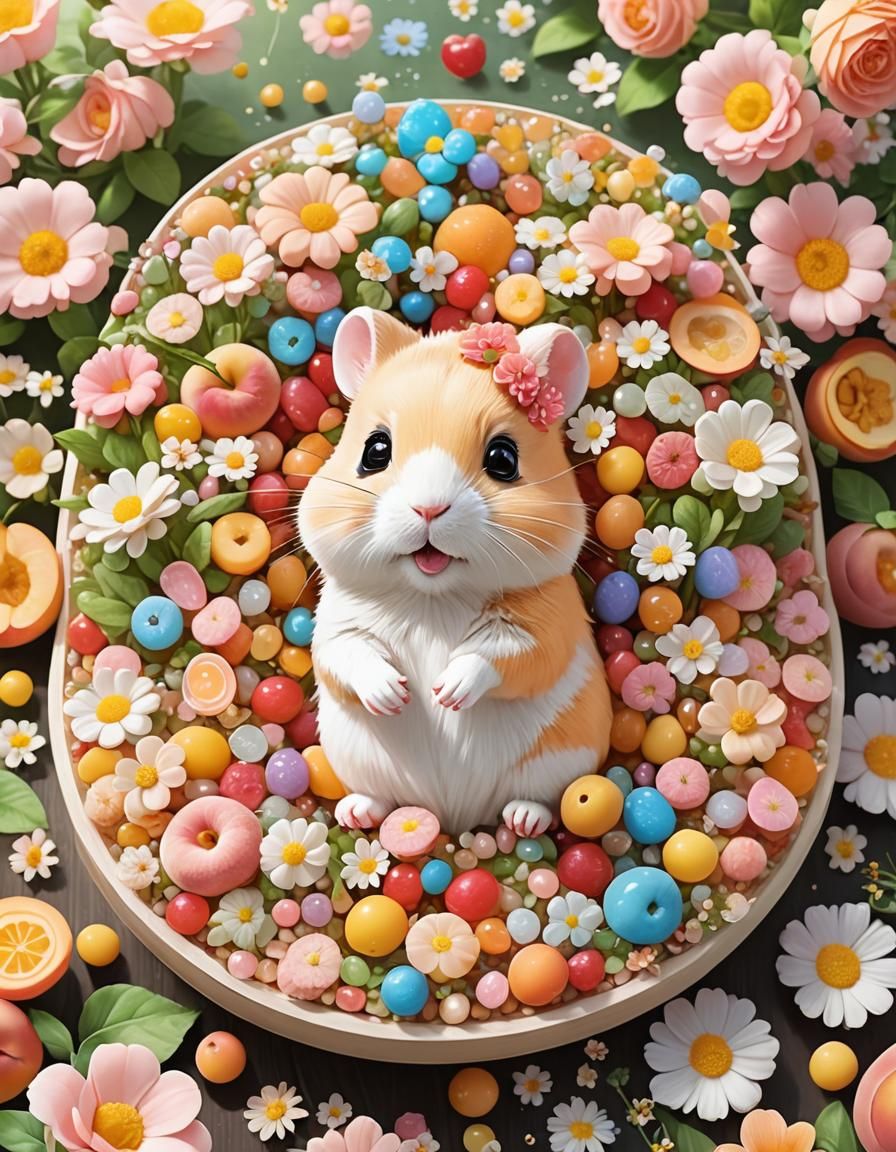 Vibrant Hamster in Whimsical Candy Wonderland