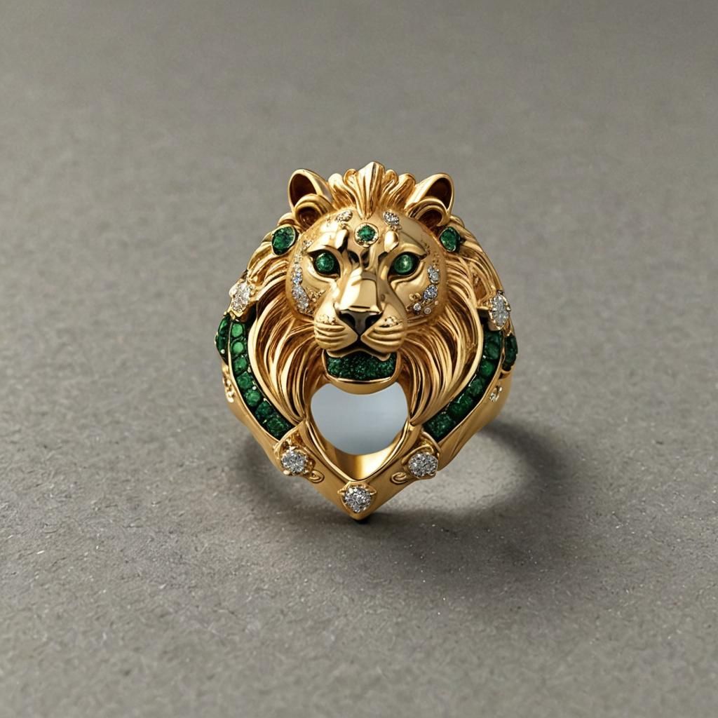 Lion Cat Gold Ring with Diamonds Design