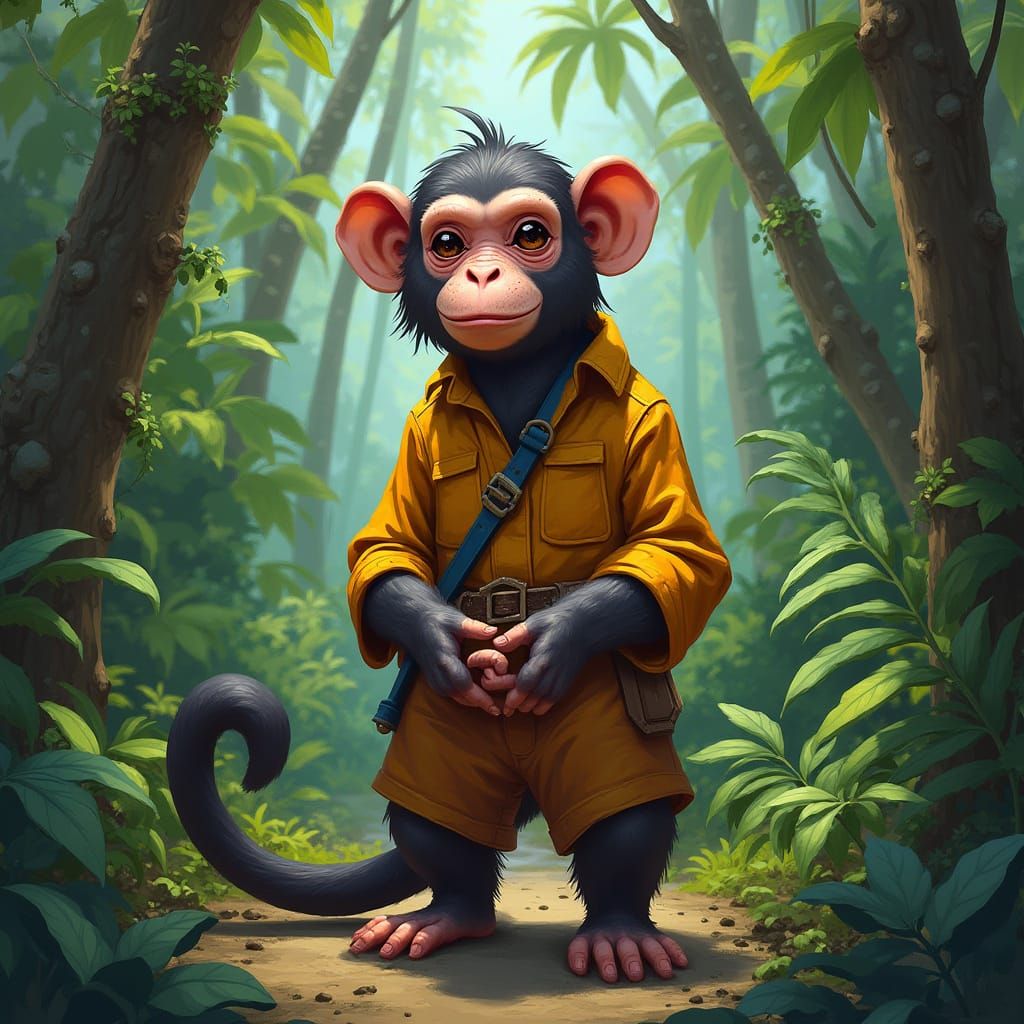 Platypus-Chimpanzee Hybrid in Tropical Forest, Digital Art