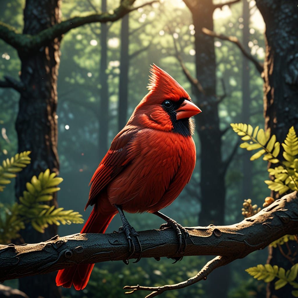 Vibrant Red Cardinal Perched in a Forest Glade