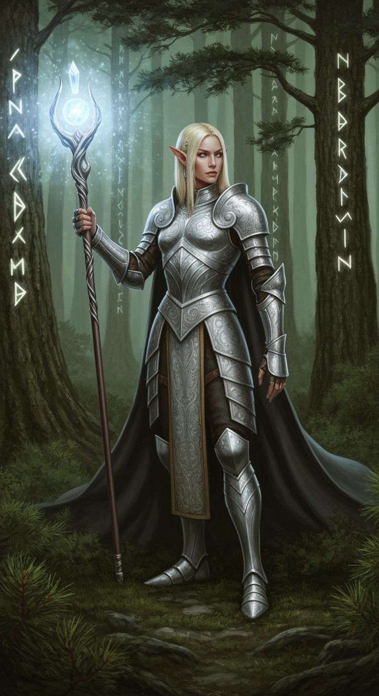 Celestial Elf Warrior in Mystical Grove
