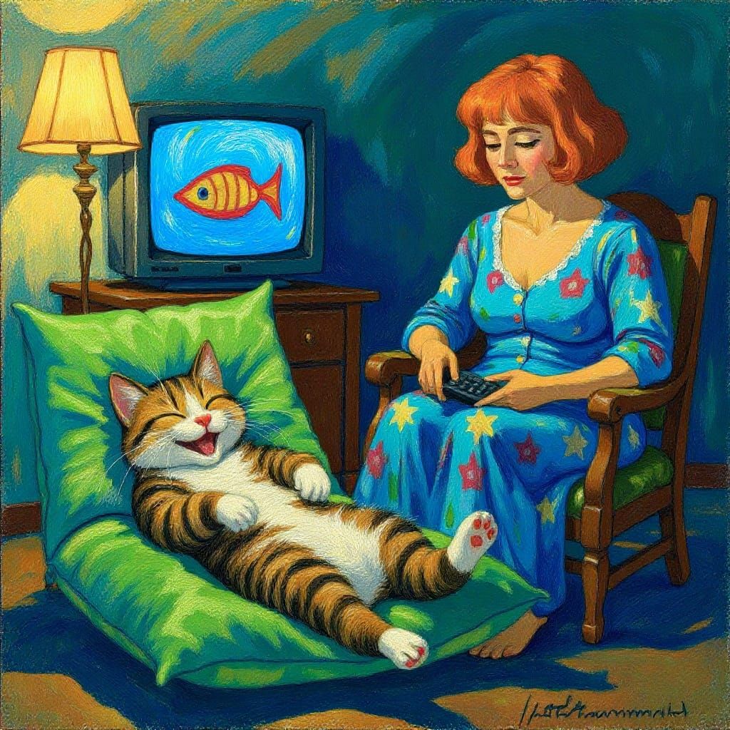 Happy Cat Lounging, Chalk Pastel Impressionism