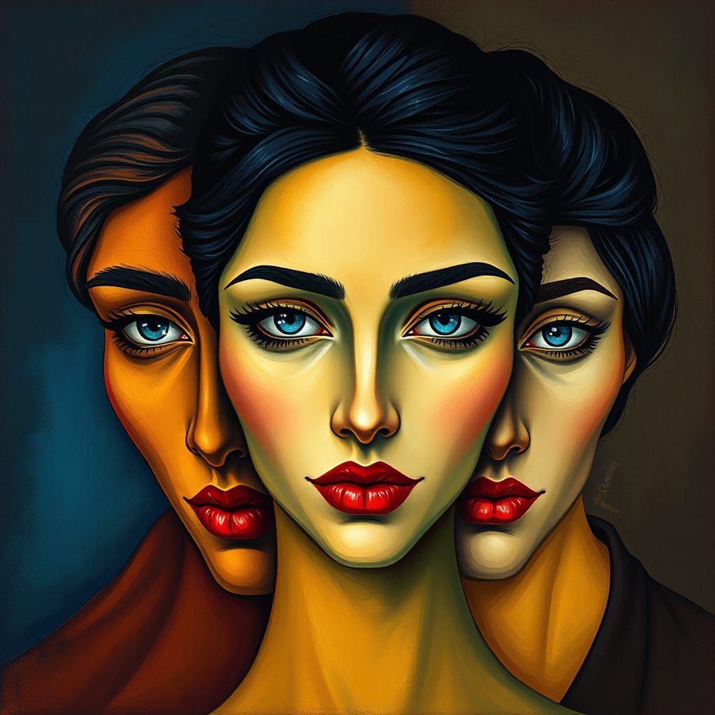 Surreal Cubist Portrait in Dreamlike Aesthetic with Turquois...