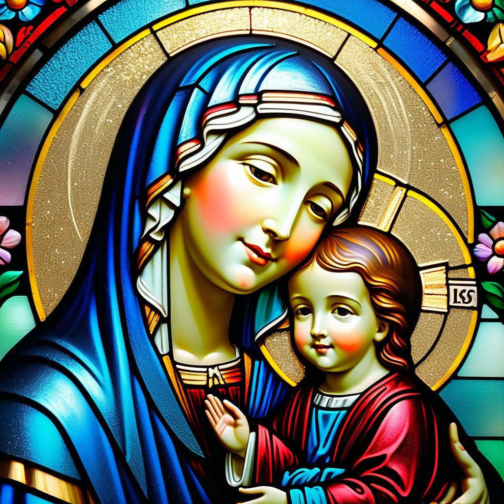Stained Glass Portrait: Mary and Jesus Child