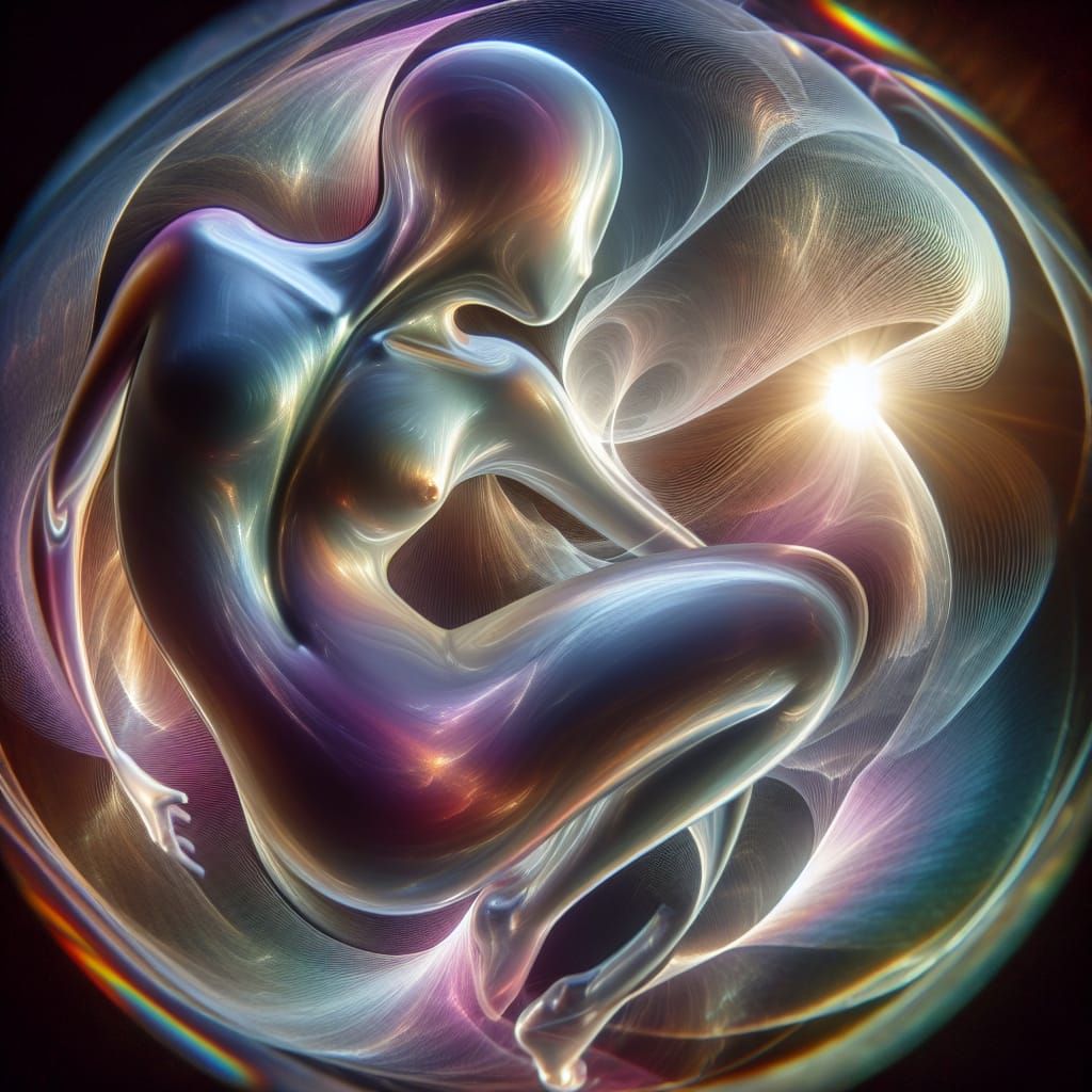 Abstract Humanoid Figure in Iridescent Haze