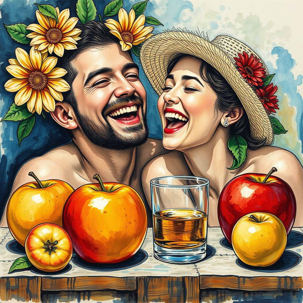 Joyful Still Life Portrait with Illustrative Apples