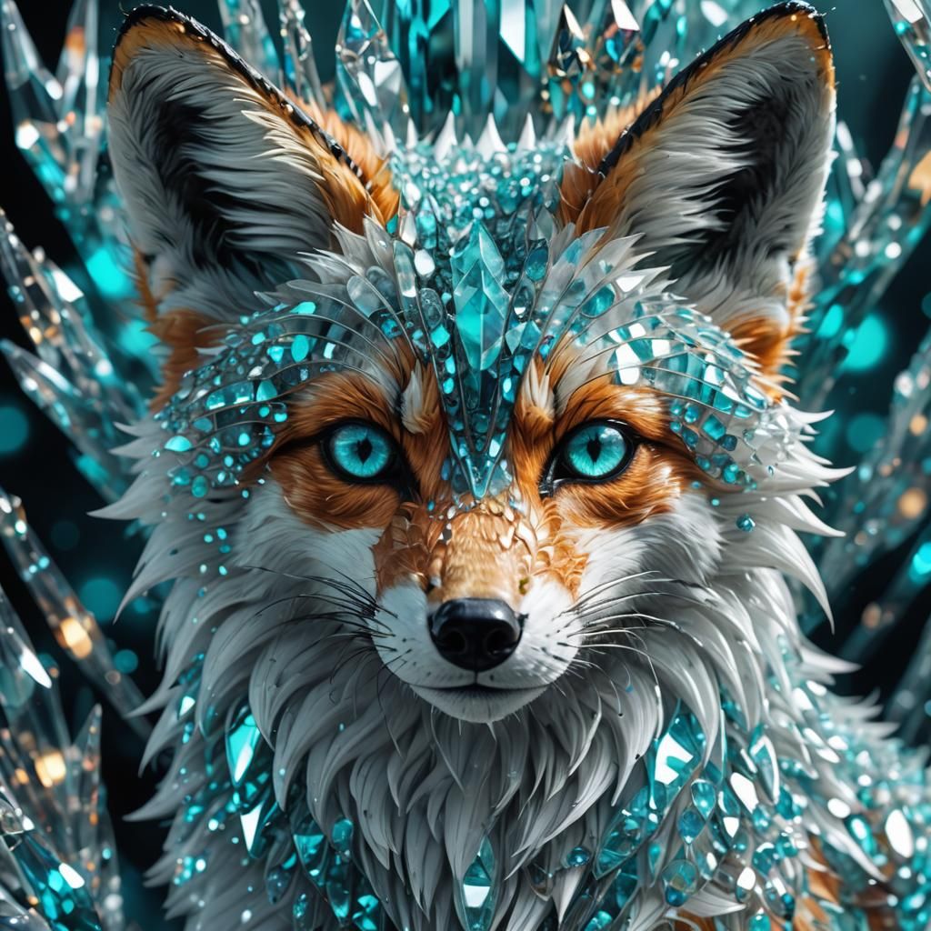 Cyan Crystal Fox in Psychedelic Sci-Fi Style