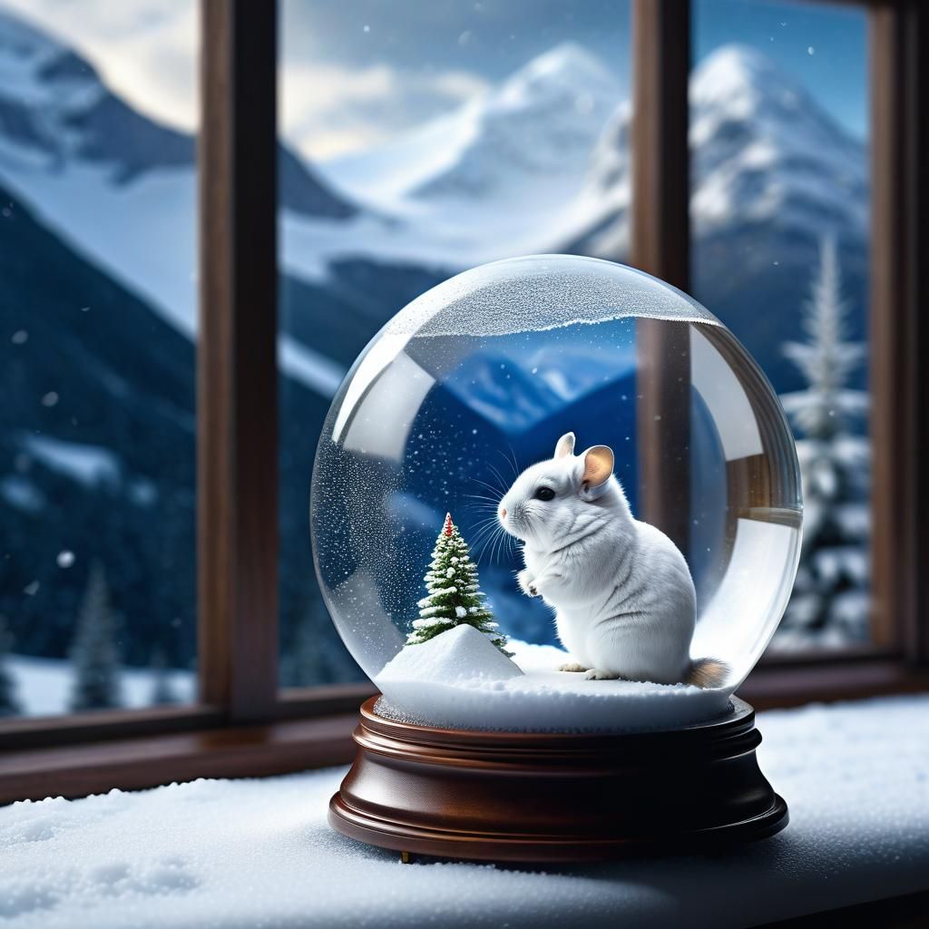 Chinchilla Snow Globe Mountain Pass: Photorealistic Art