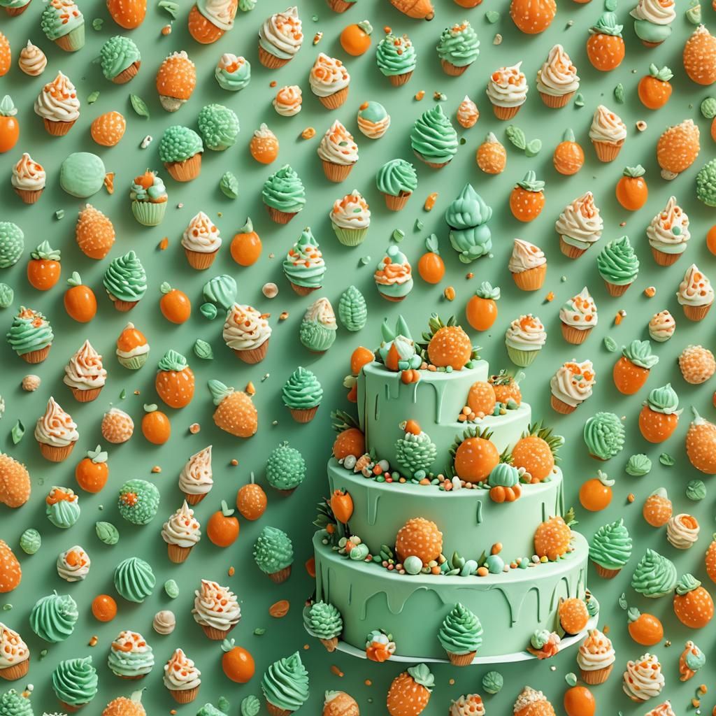 Orange Mint Hedgehog Decorates Cake: Digital Matte Painting