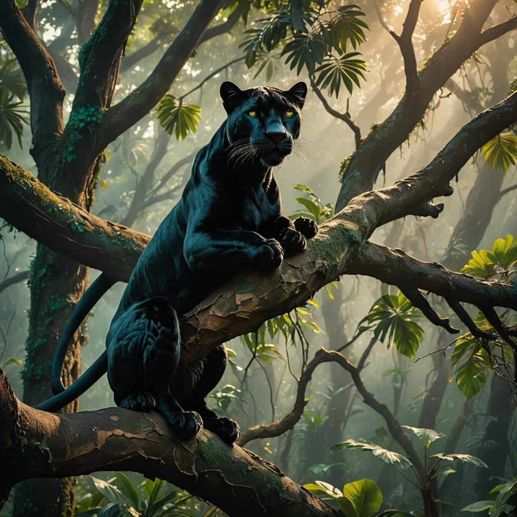 Brazilian Black Panther in Jungle, Fantasy Concept Art
