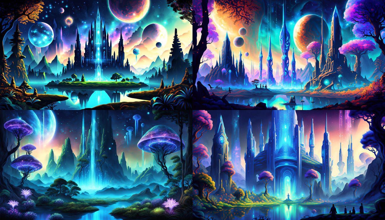 Majestic Alien City with Bioluminescent Forest