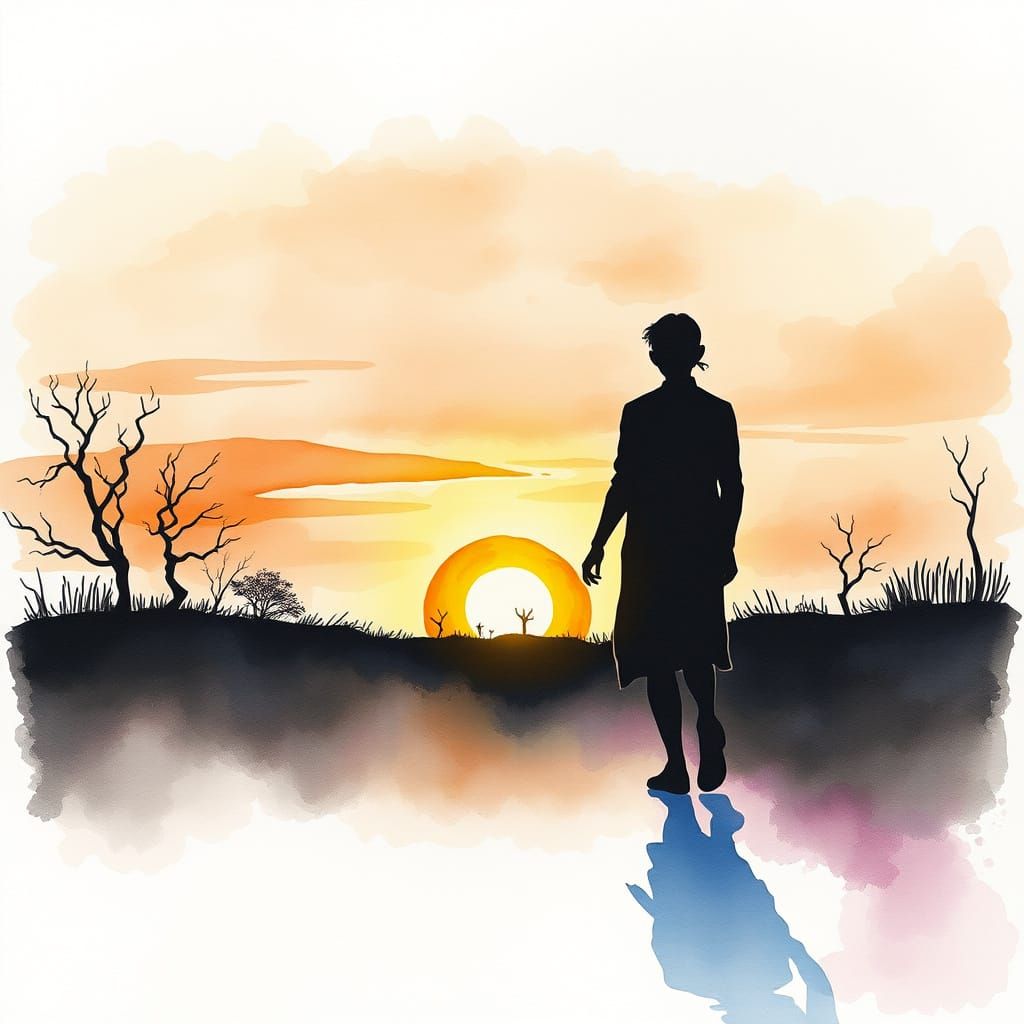 Two Lonely Figures Against a Fading Sunset