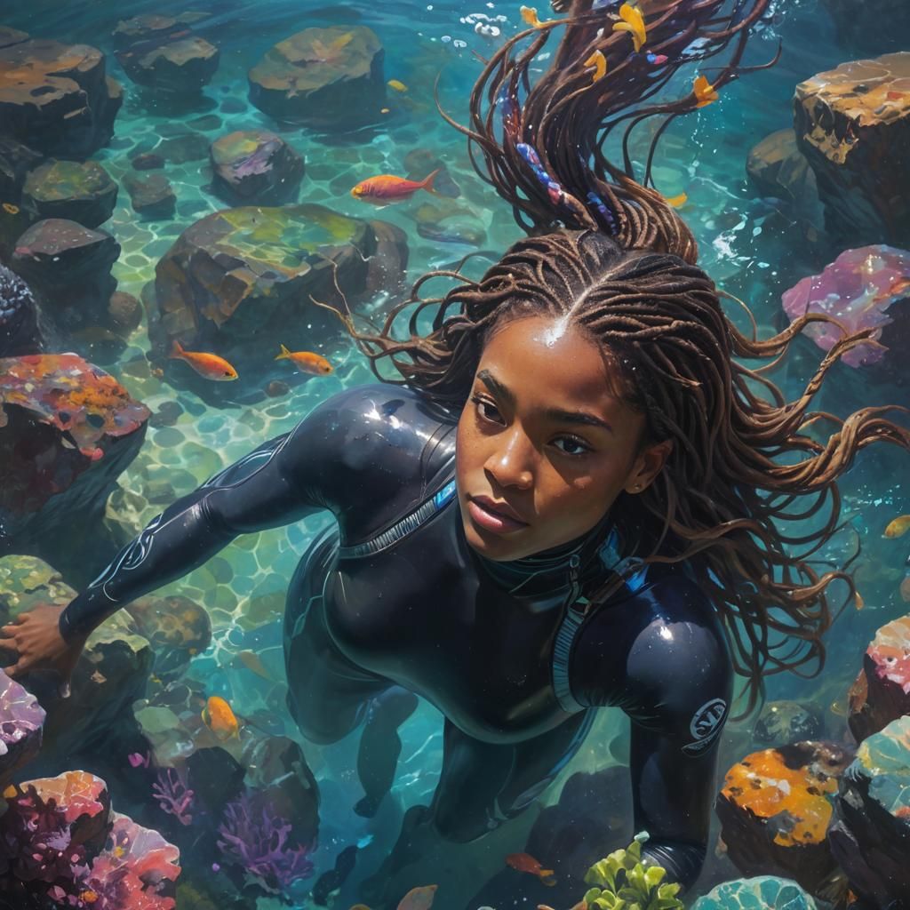 Underwater Free Diver in Fantasy Oil Painting Style