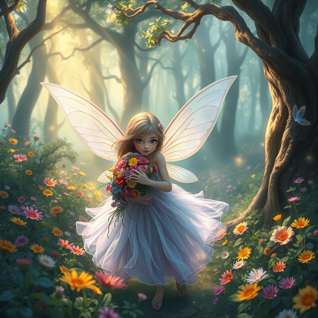 Enchanted Fairy in a Sun-Dappled Forest