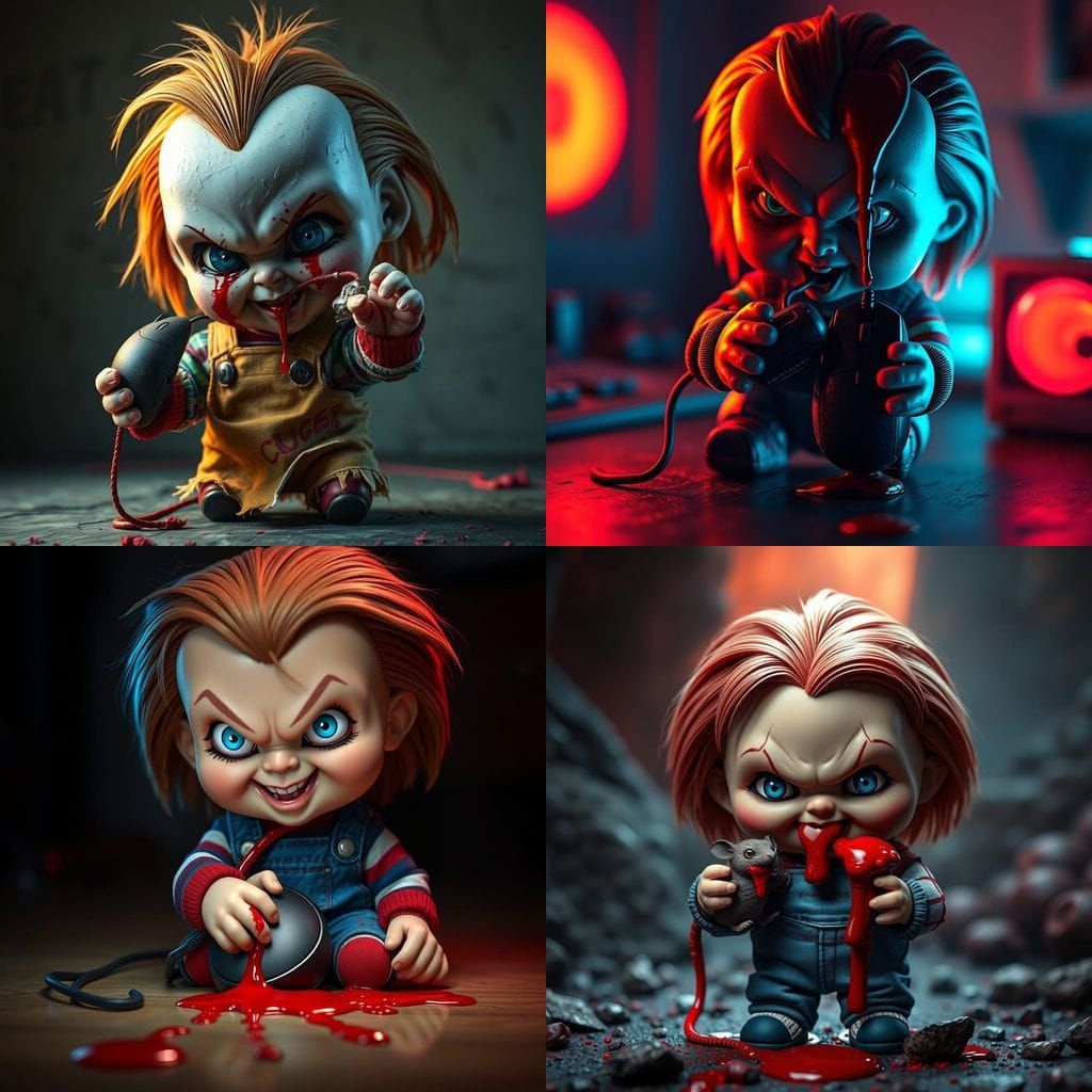 Chibi Chucky Character with Bloody Mouse