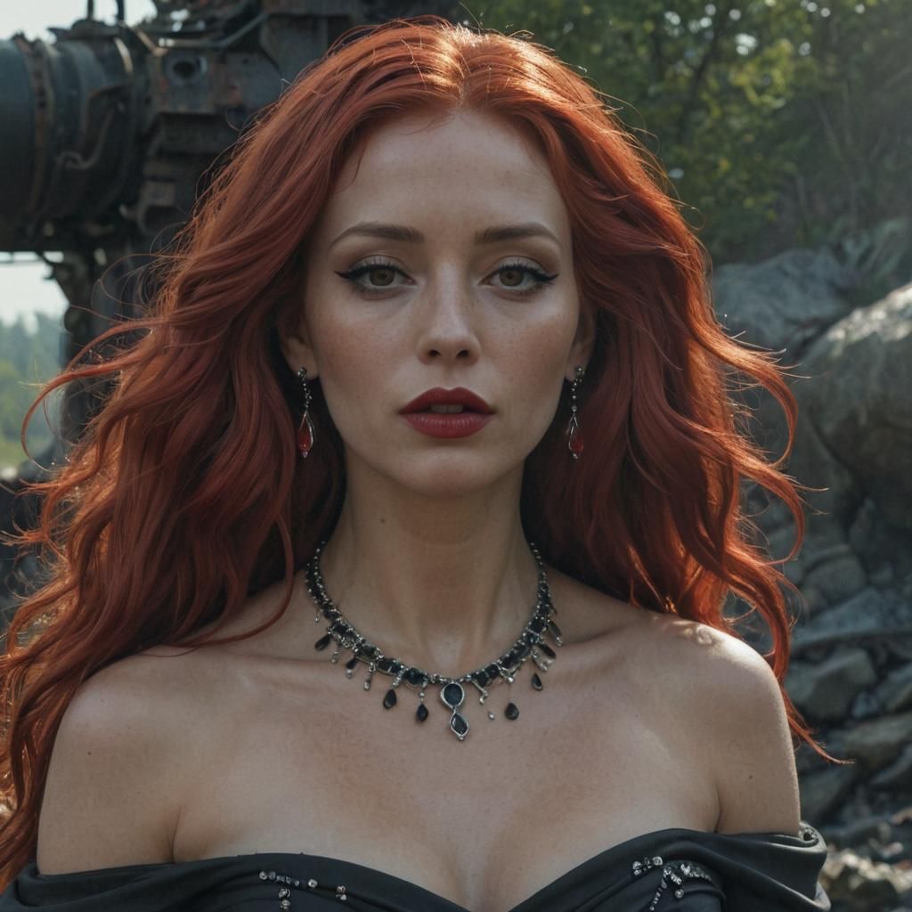 Goddess with Flowing Red Hair in Fantasy Art Style