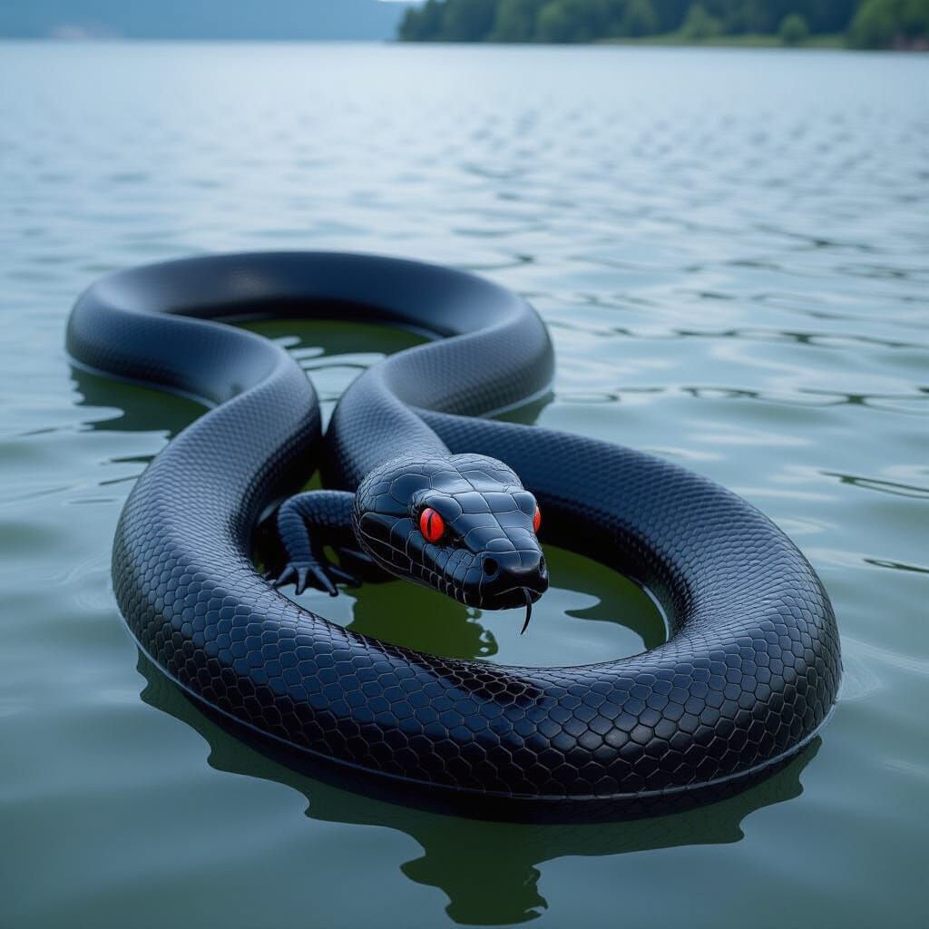 Giant Black Snake-like Creature in Malaysian Lake