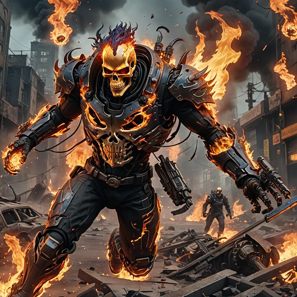 Inferno Cyborg Soldier in Dystopian Anime Style