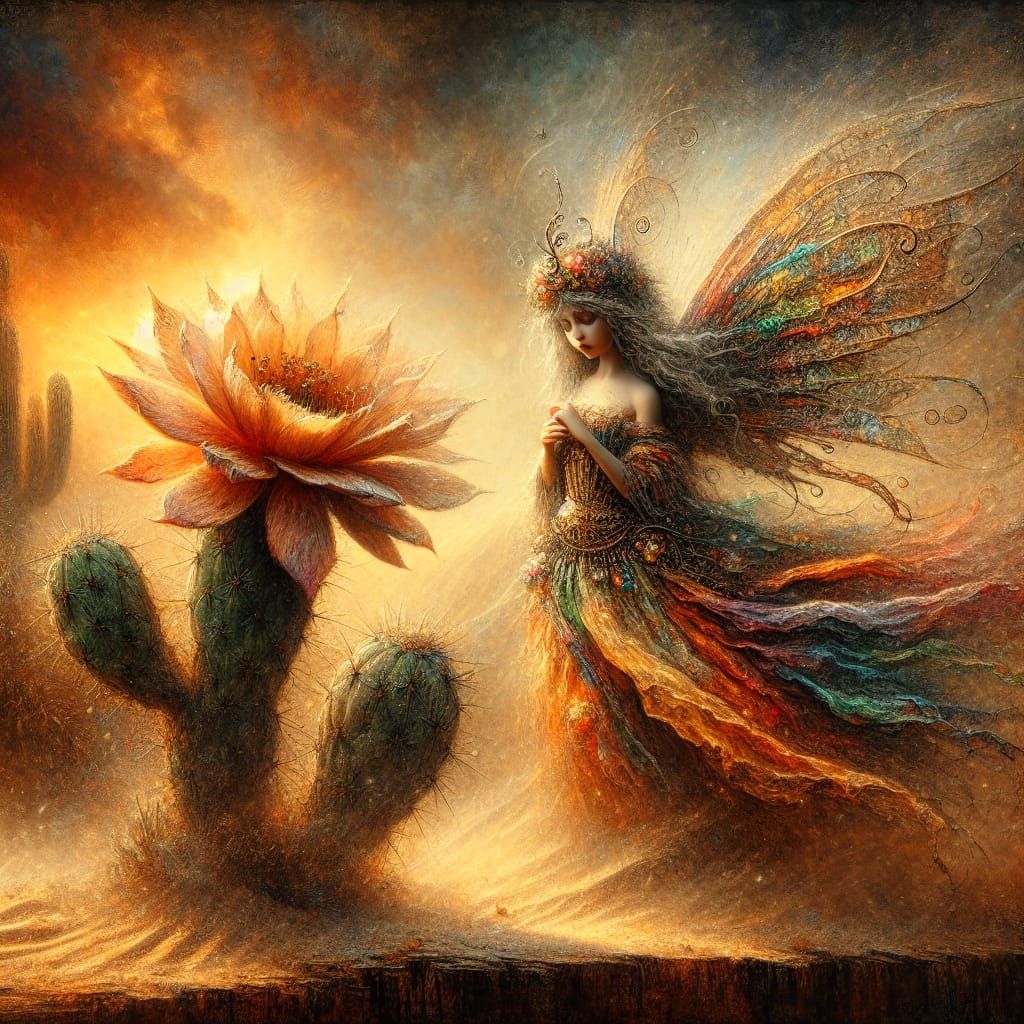 Miniature Fairy Amidst Desert Sunset