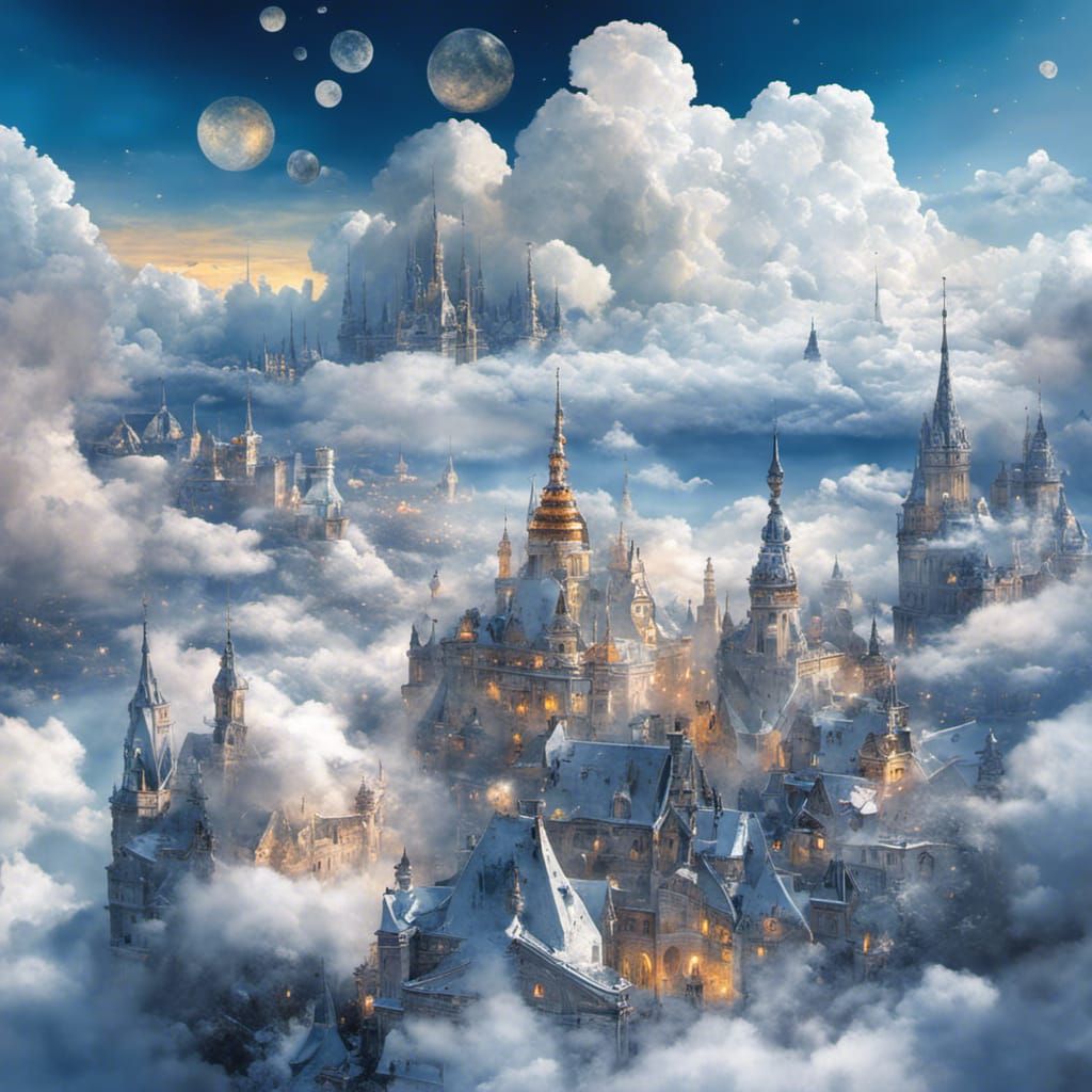 Magical Cloud City with Nebulas and Sparks