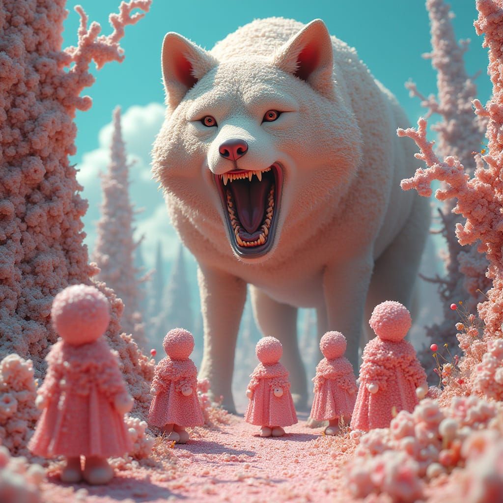 Sugarcoated Wonderland with Candy Figures and Cookie Wolf