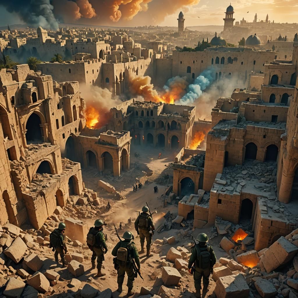 Israeli and Palestinian Soldiers in Jerusalem Ruins