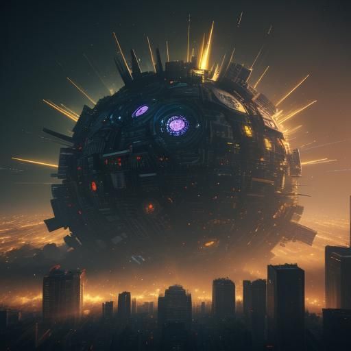 Futuristic City Explosion in Volumetric Lighting