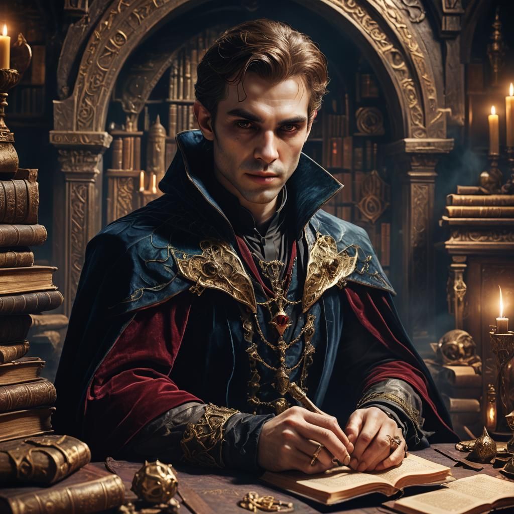 Cute Vampire Man in Gothic Fantasy Chamber