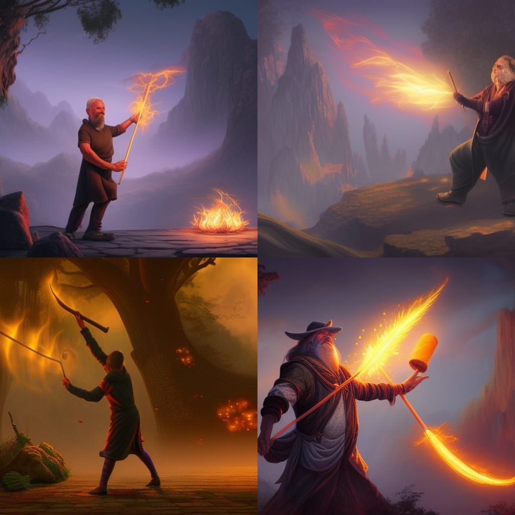Wizard Casting Spell on Broom in Fantasy Art