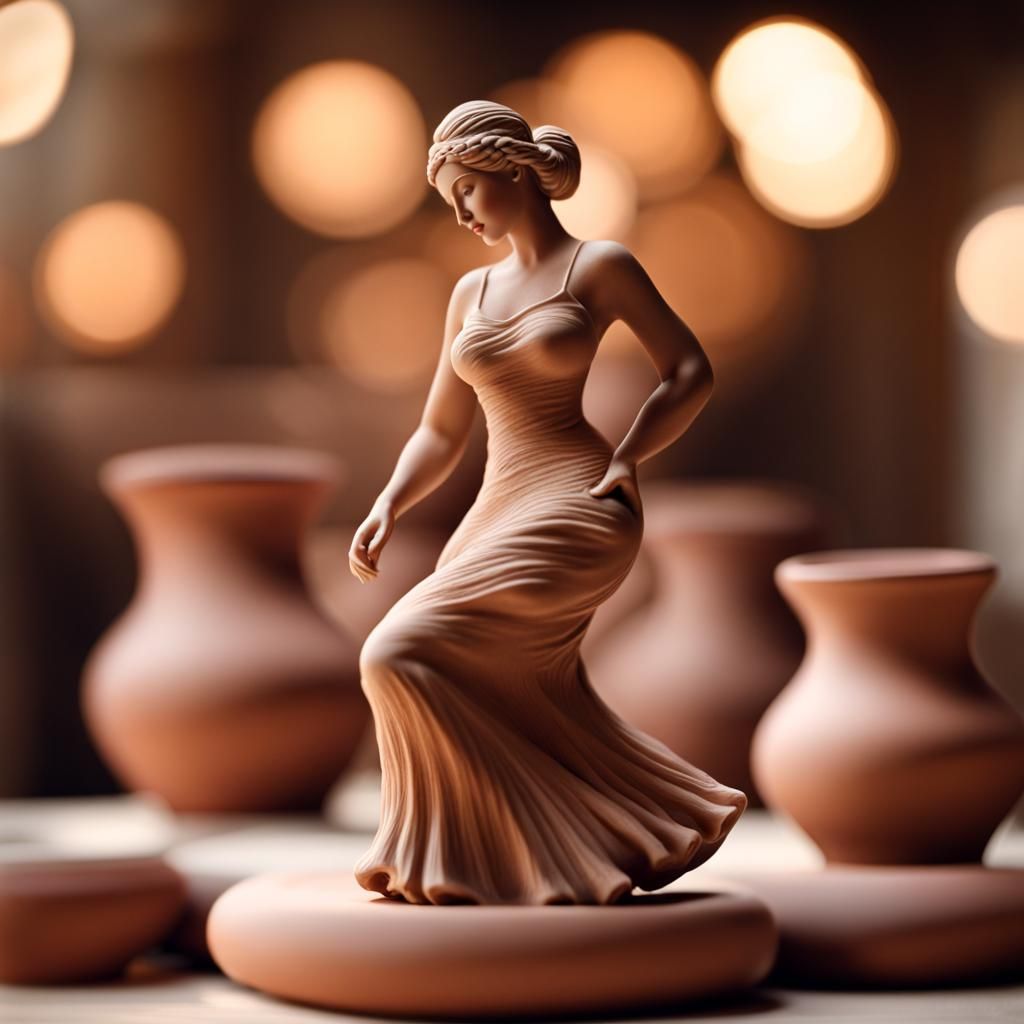 Eccentric Clay Pottery Figurine of Dancing Woman