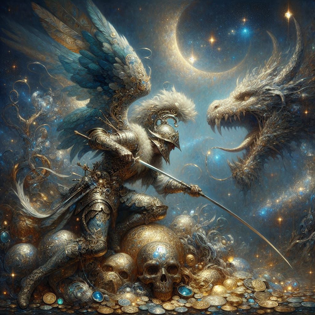 Ethereal Hunter in Ornate Armor, Adorned with Celestial Symb...