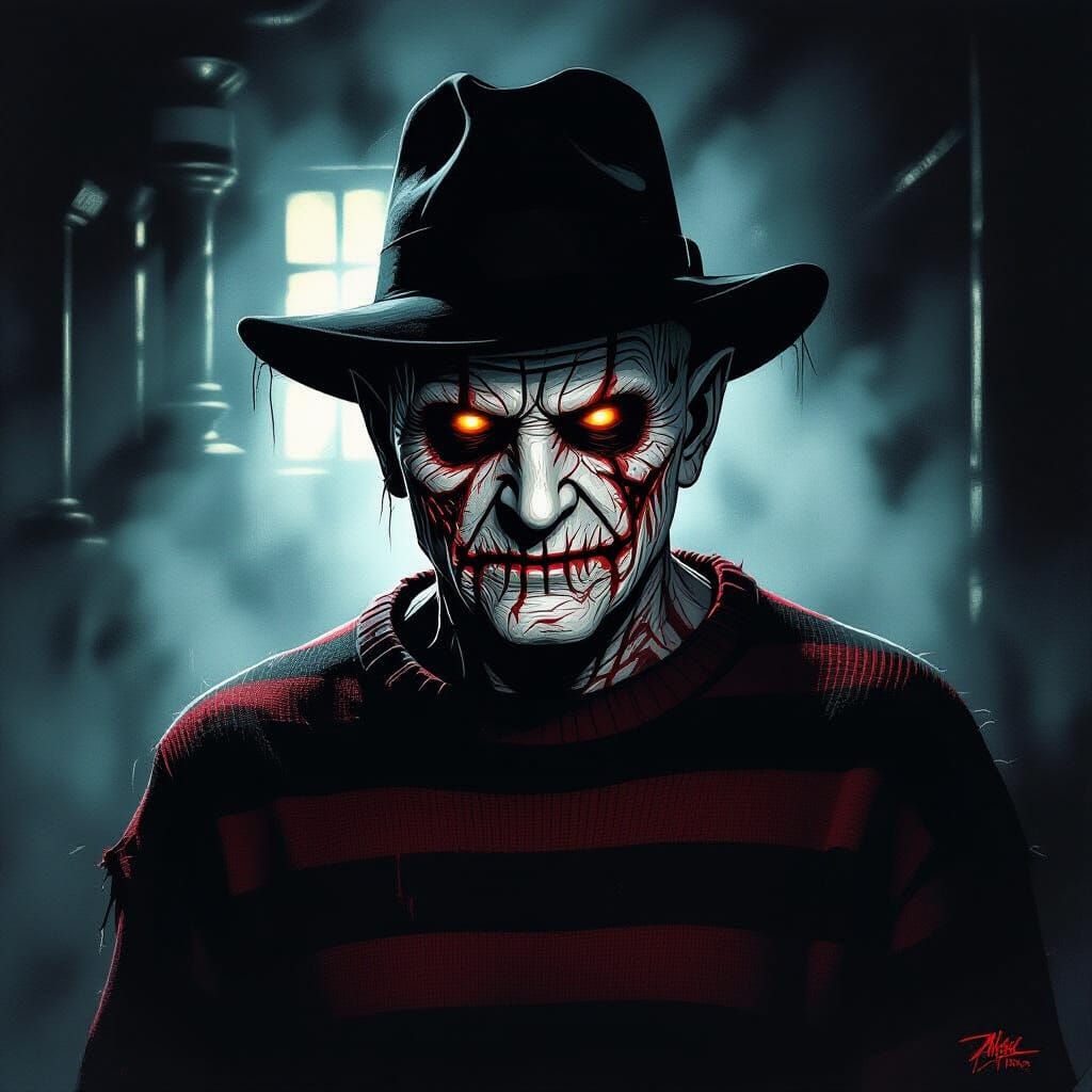 Haunting Freddy Krueger Portrait in Dark Fantasy Horror Styl...