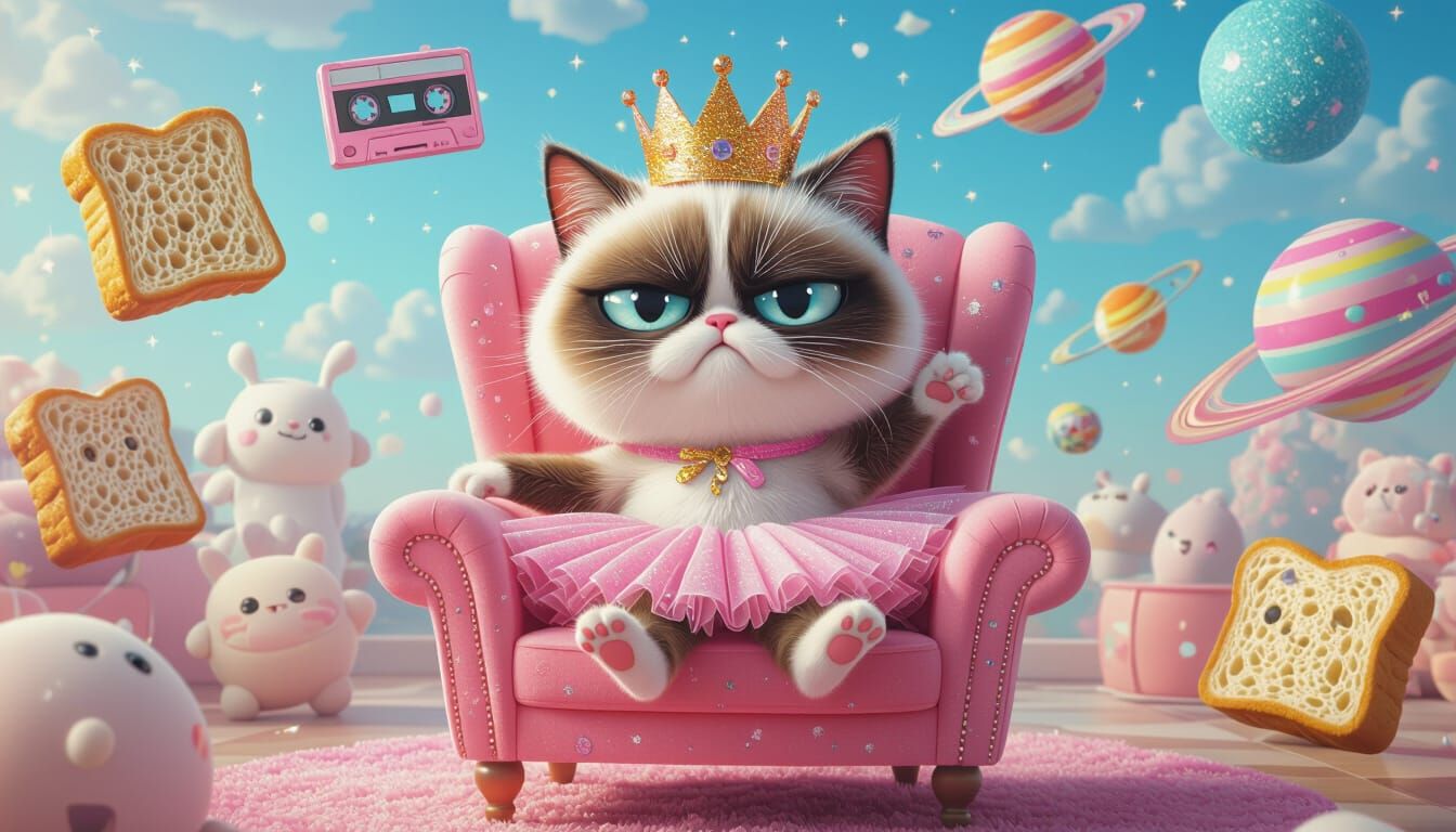 Grumpy Cat in Space Living Room, Pop Surrealism
