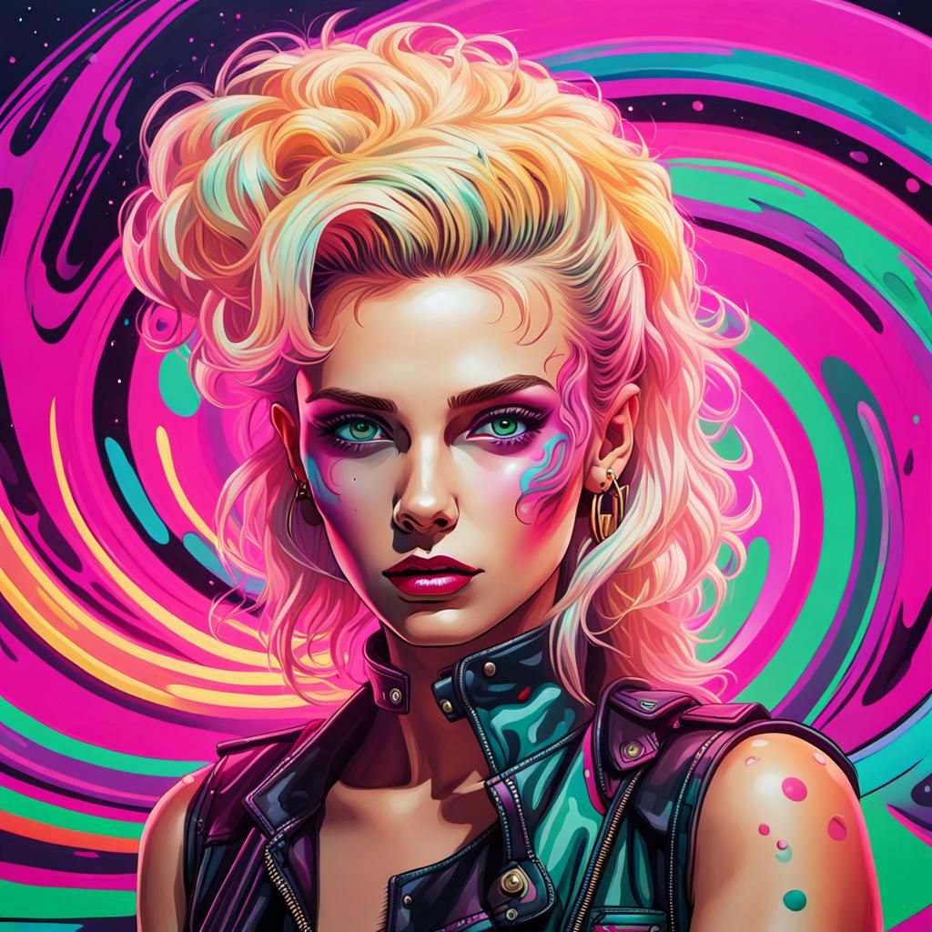 Glamorous 80s Punk Portrait in Neon Wonderland