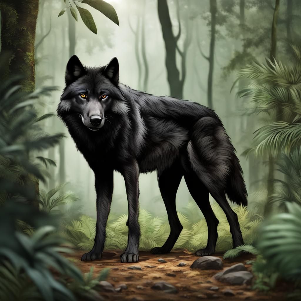 Black Wolf Thriving in a Lush Jungle