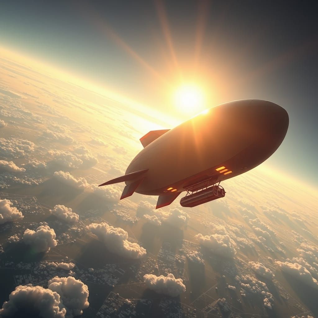 Hyperrealistic Rocket Zeppelin Ascending from Earth