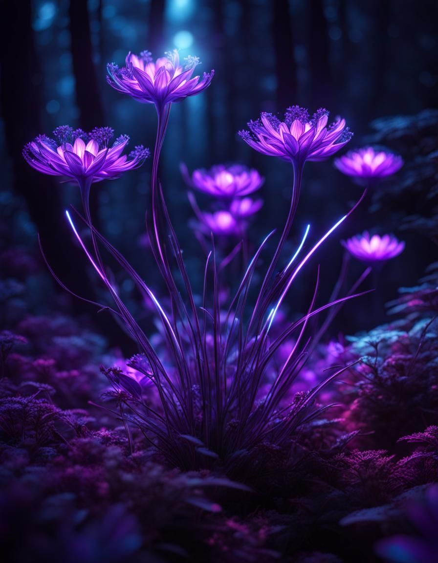 Bioluminescent Sci-Fi Flower in Magical Forest
